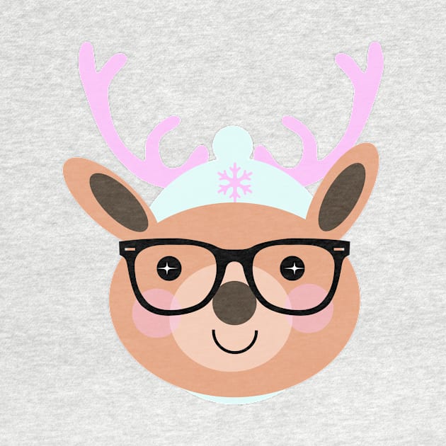 Cute Reindeer Pink Hat Christmas by Dreambigdigitaldesigns